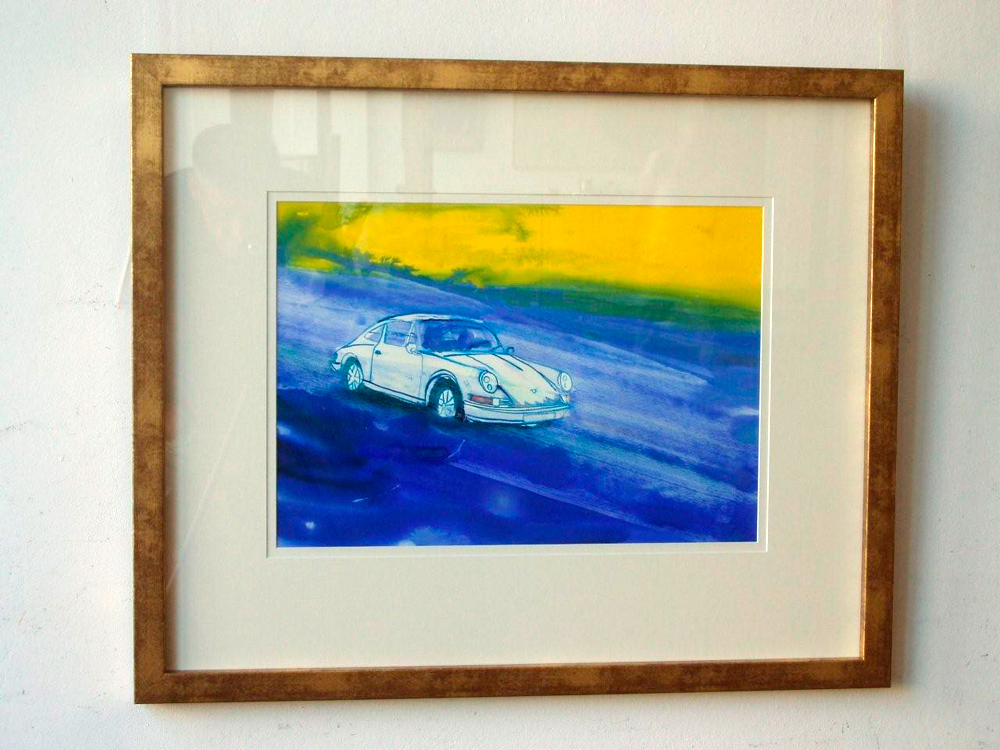 Jacek Łydżba - Porsche blue (Tempera on Paper | Wymiary: 79 x 65 cm | Cena: 1400 PLN)