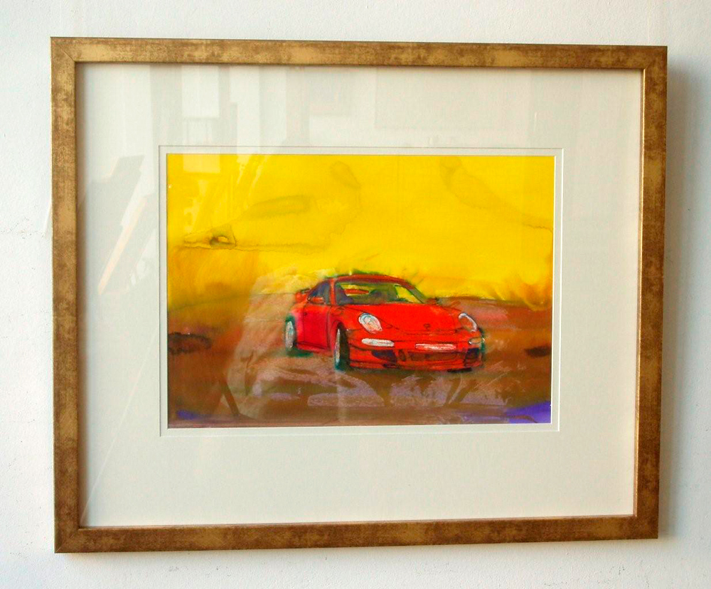 Jacek Łydżba - Porsche red (Tempera on Paper | Größe: 79 x 65 cm | Preis: 1400 PLN)