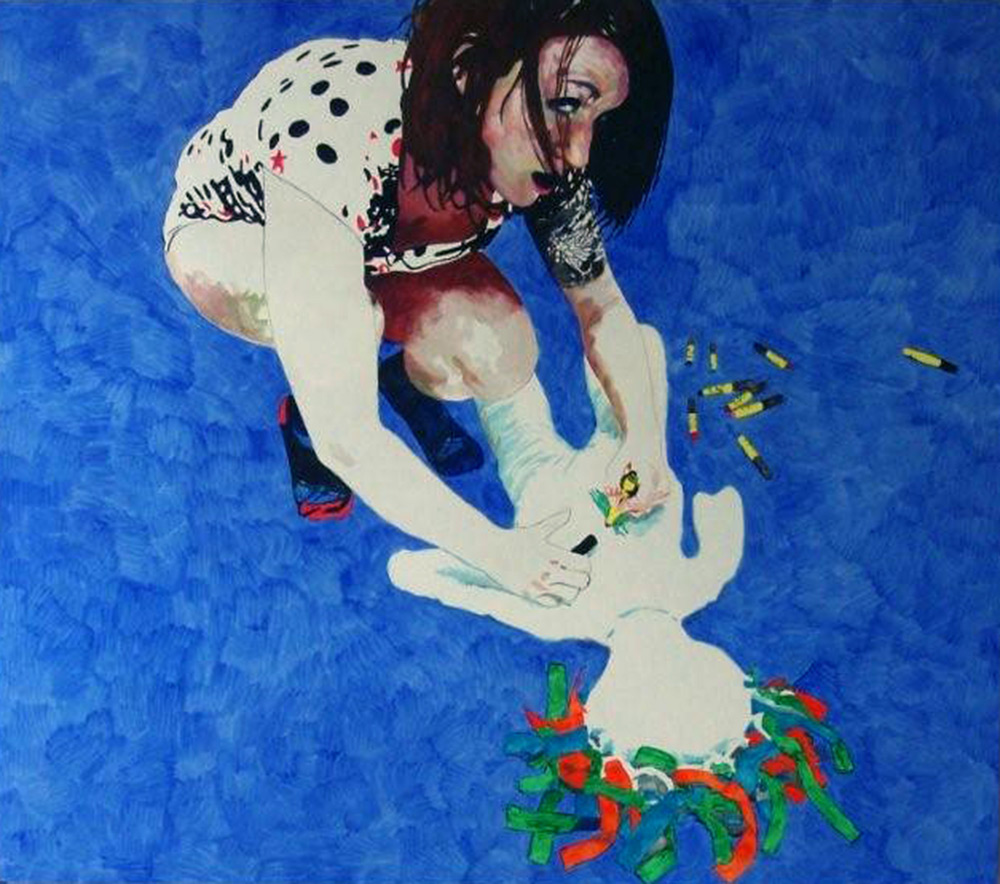 Agnieszka Sandomierz - Girl with a Puppet (Oil on Canvas | Wymiary: 160 x 140 cm | Cena: 12000 PLN)