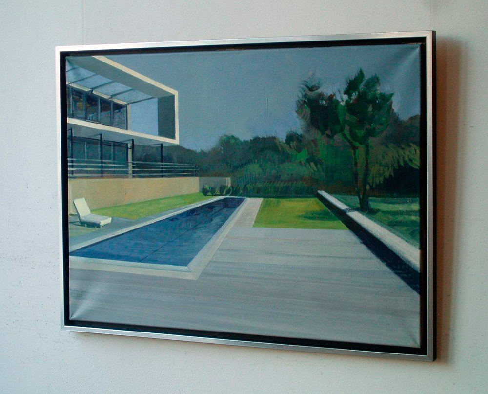 Maria Kiesner - House with swimming pool (Tempera on Canvas | Wymiary: 106 x 80 cm | Cena: 7000 PLN)