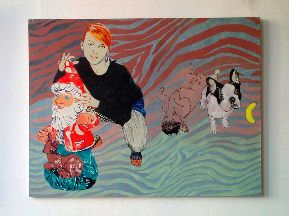 Agnieszka Sandomierz - Girl with the gnome (Tempera on canvas | Size: 130 x 100 cm | Price: 9000 PLN)