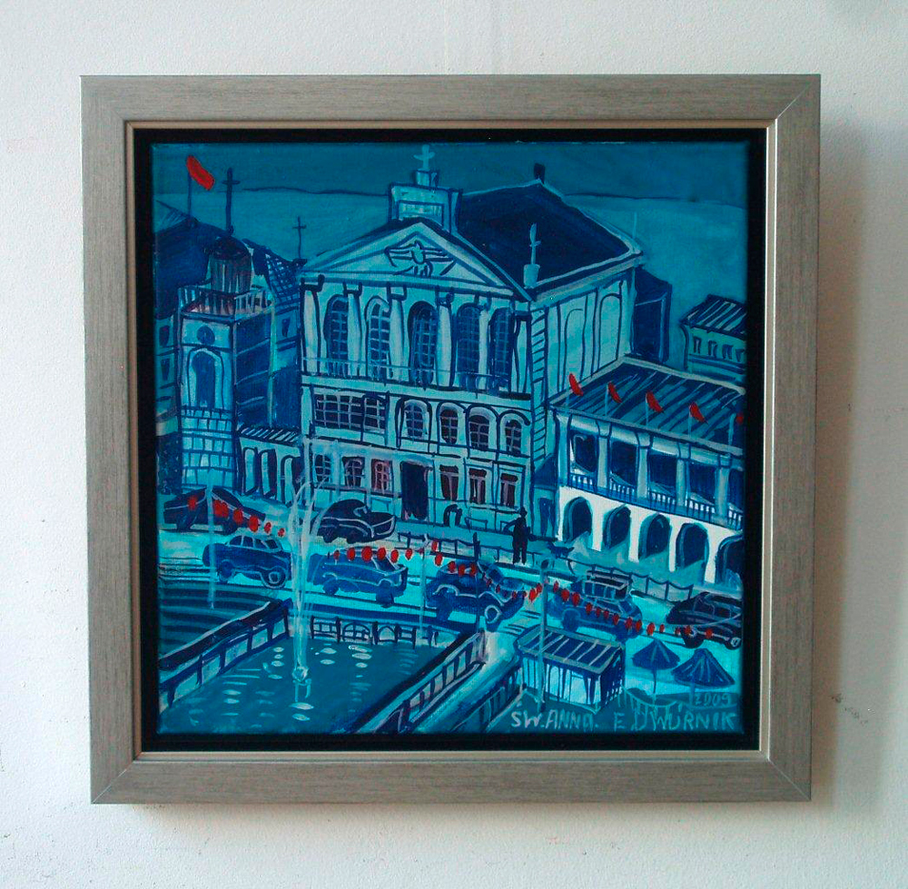 Edward Dwurnik - Warszawa blue (Oil on Canvas | Größe: 49 x 49 cm | Preis: 6000 PLN)