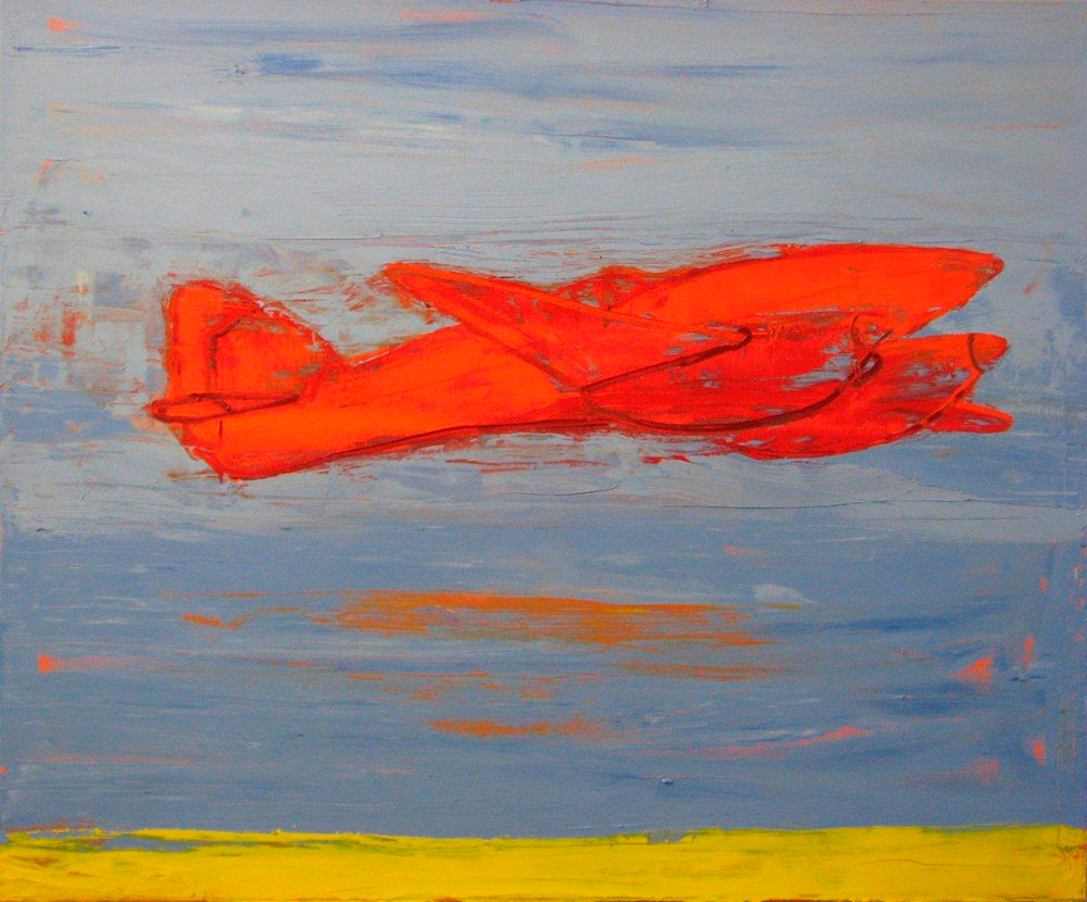 Jacek Łydżba - Red plane (Oil on Canvas | Wymiary: 120 x 100 cm | Cena: 7000 PLN)