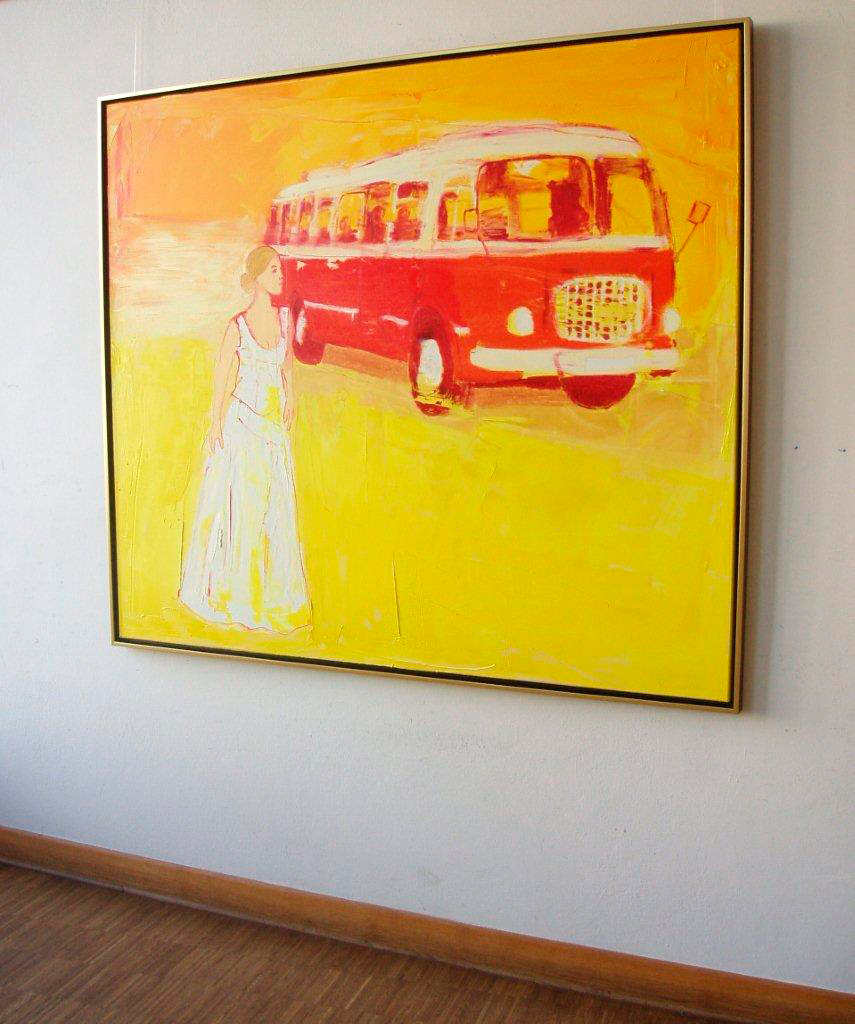 Jacek Łydżba - Young woman and the old bus (Oil on Canvas | Wymiary: 155 x 135 cm | Cena: 9000 PLN)