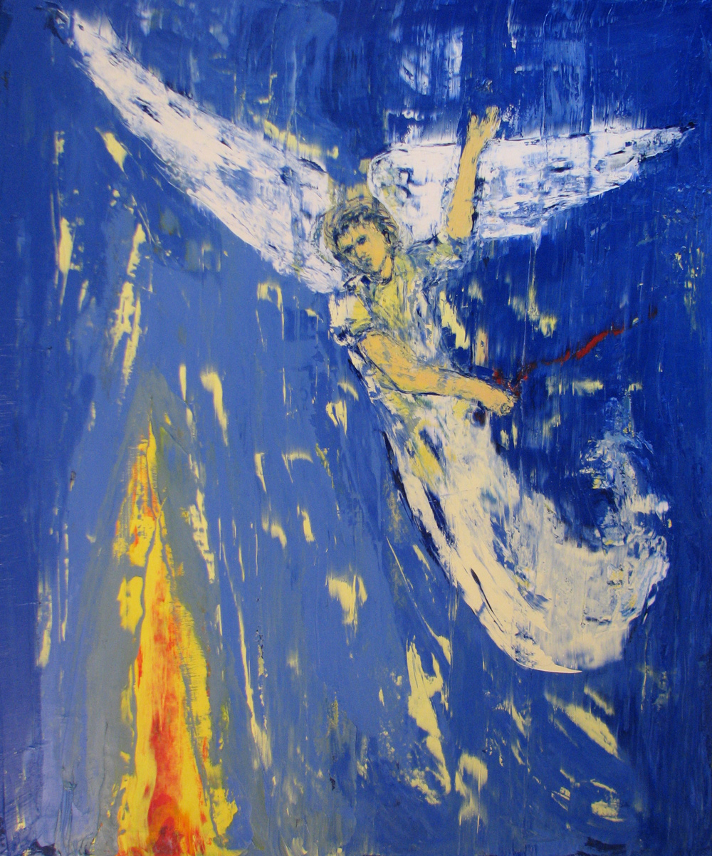 Jacek Łydżba - Blue Angel with Flame (Oil on Canvas | Wymiary: 100 x 120 cm | Cena: 5500 PLN)