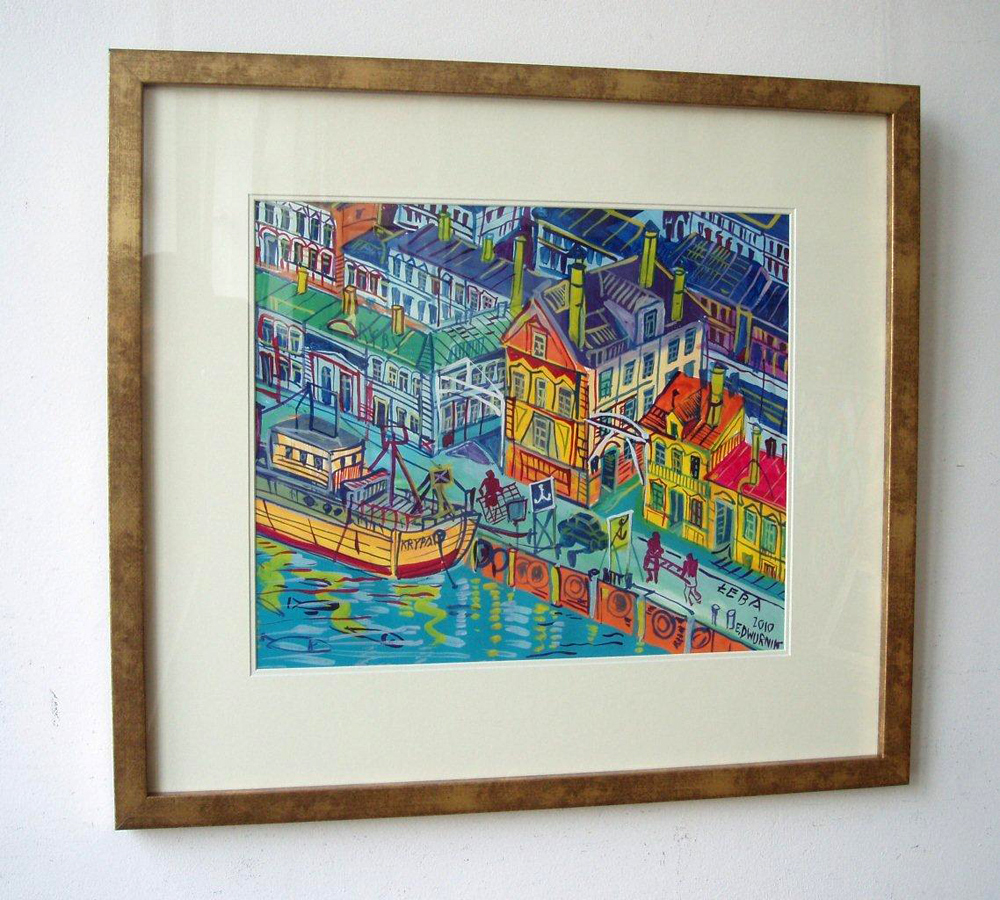 Edward Dwurnik - Harbour in Łeba (Tempera on Paper | Wymiary: 80 x 72 cm | Cena: 5000 PLN)